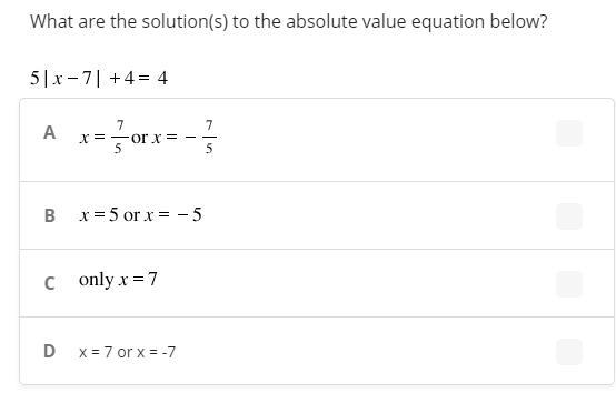 What are the solution(s) to the absolute value equation below?-example-1