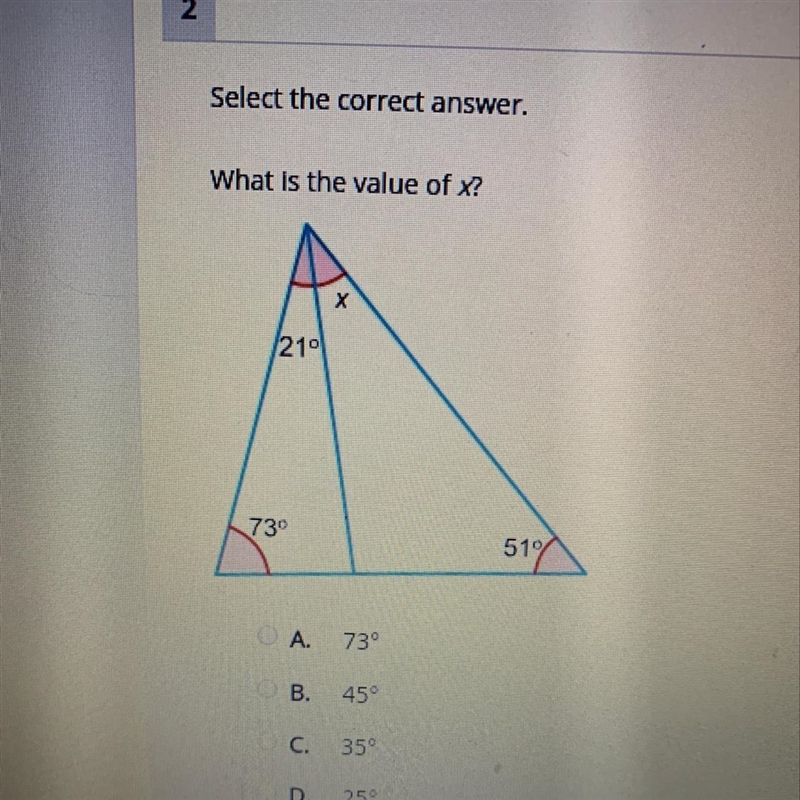 Select the correct answer. What is the value of x ?-example-1