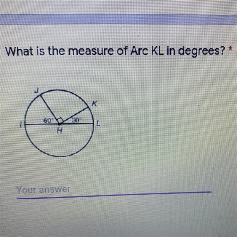 PLEASE HELP!! It’s asking for the measure of Arc KL in degrees-example-1