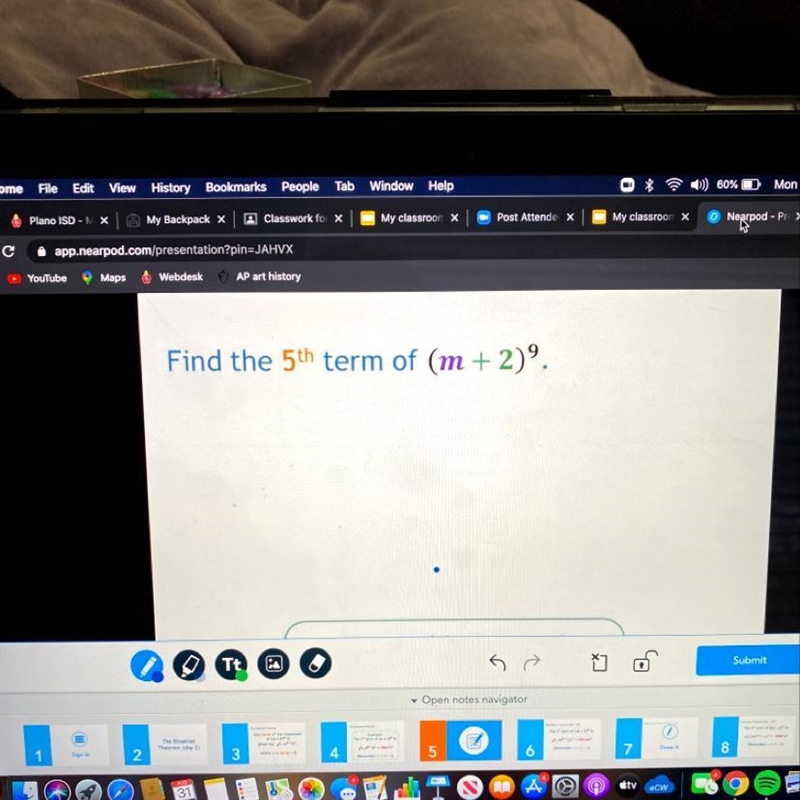 Find the 5th term of (m + 2)^9-example-1