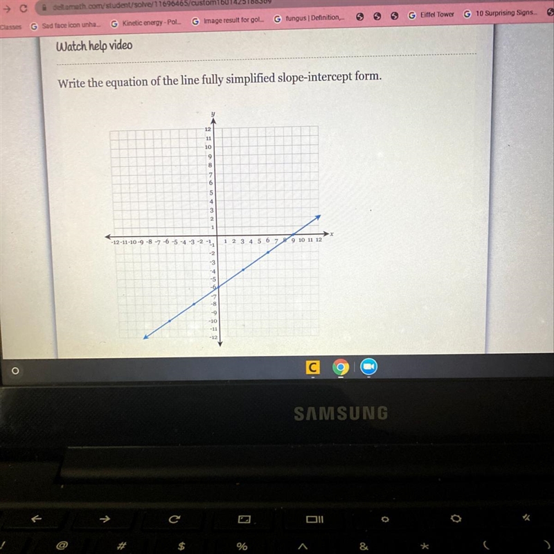 Write the equation of the line fully simplified slope-intercept form-example-1