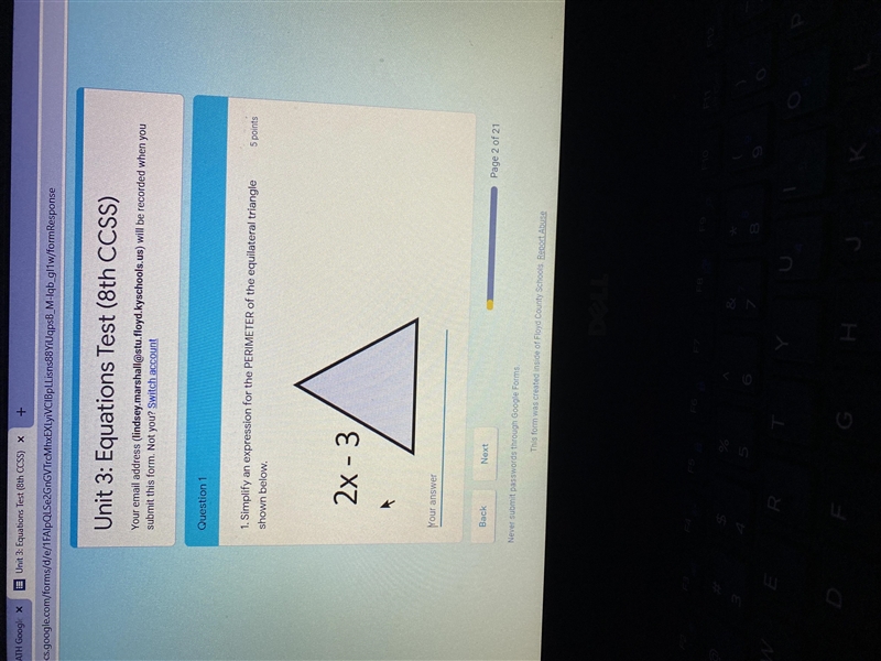 Simplify an expression for the PERIMETER of the equilateral triangle shown below.-example-1