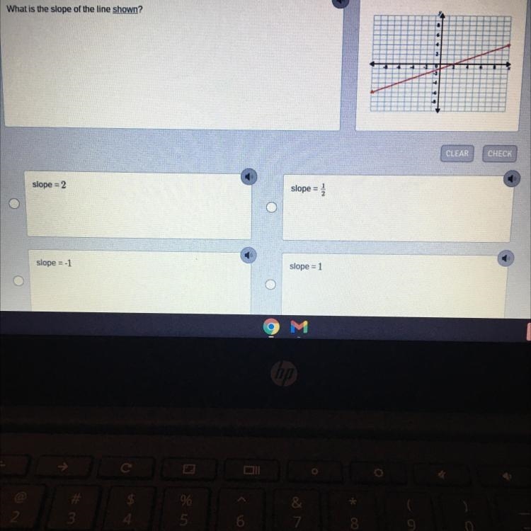 What is the slope of the line shown? Quick answer please.-example-1