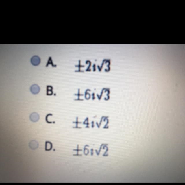 What are the possible values of x in 6x^2 + 432 = 0-example-1