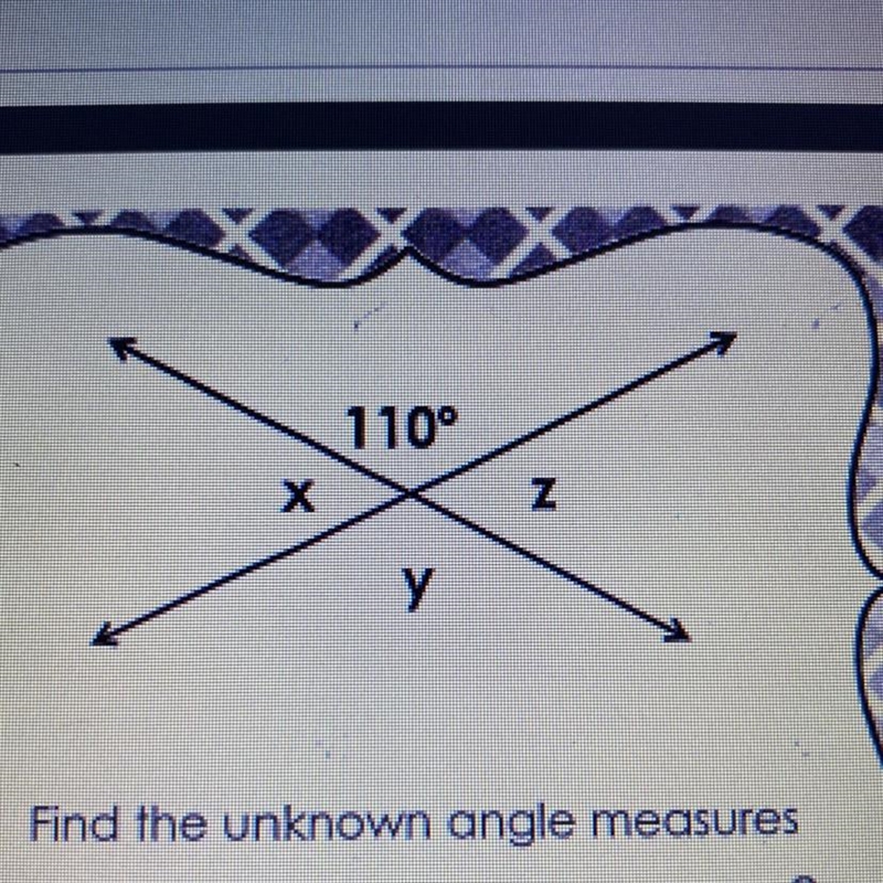 110° х z у Find the unknown angle measures-example-1