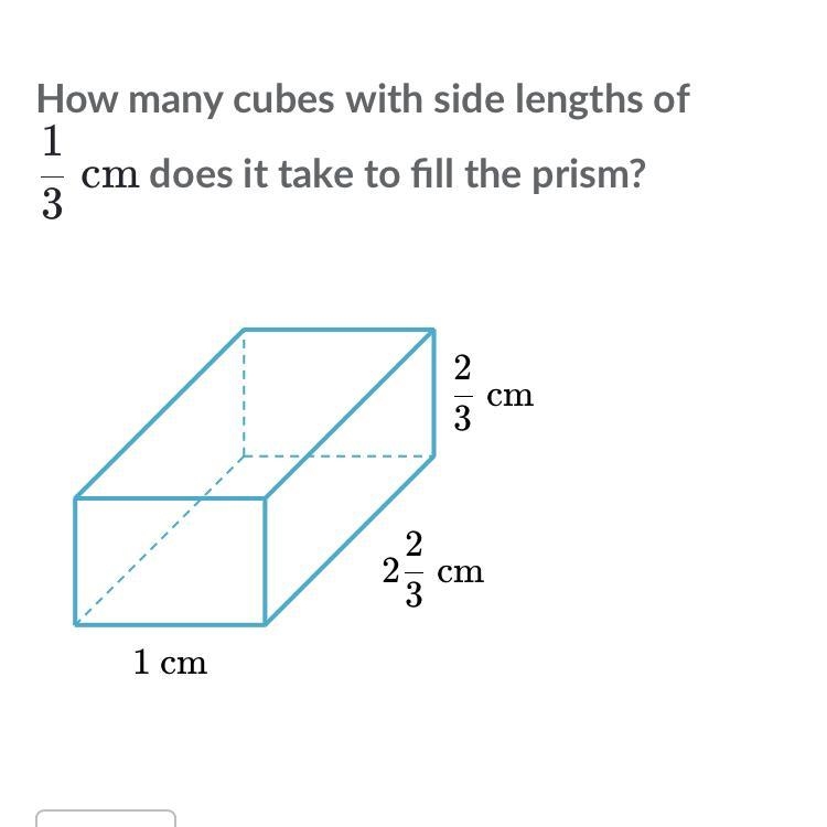 URGENT: how many cubes with side lengths of 1/3 cm does it take to fill the prism-example-1