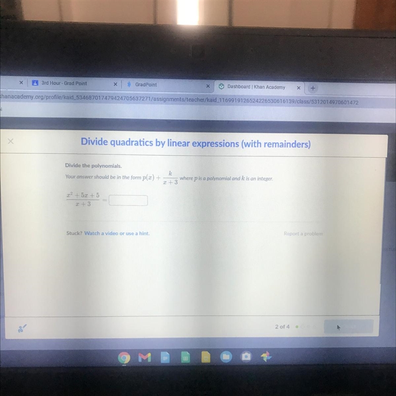 Vide quadratics by linear Divide the polynomials. Your answer should be in the form-example-1