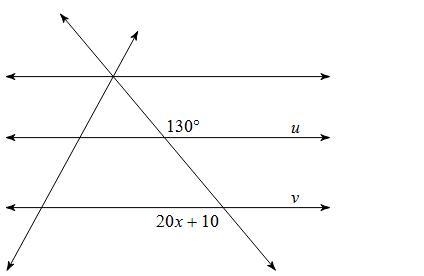 PLEASE HELP I AM BEING TIMED!!! Statment: Find the value of x that makes Line U and-example-1