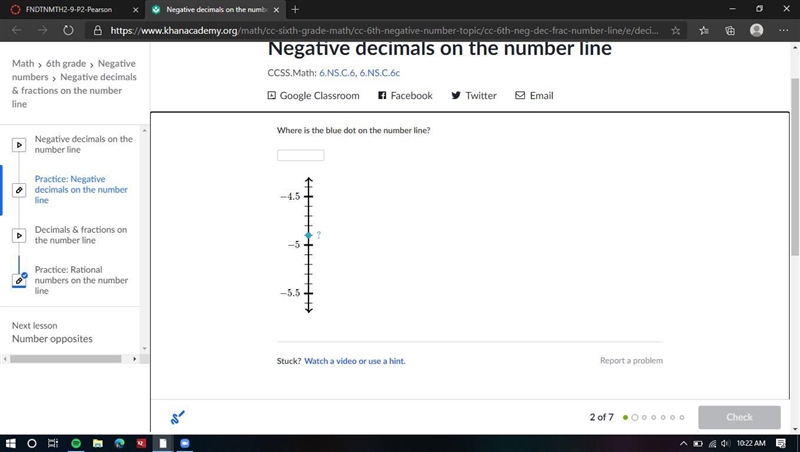 Where is the blue dot on the number line?-example-1