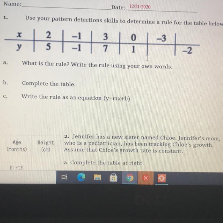 Determine a rule for the table below. a. What is the rule? Write the rule using your-example-1