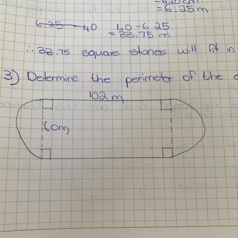 Determine the perimeter of the athletic track-example-1