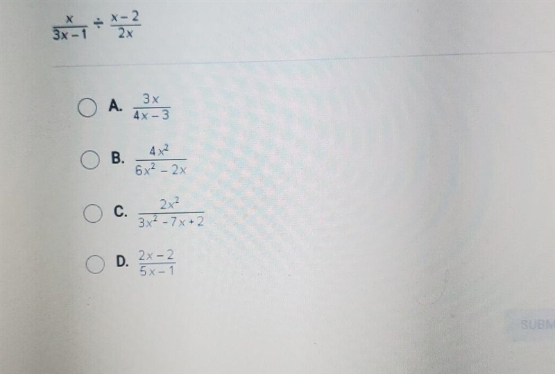 Which of the following is the quotient of the rational expressions shown below​-example-1