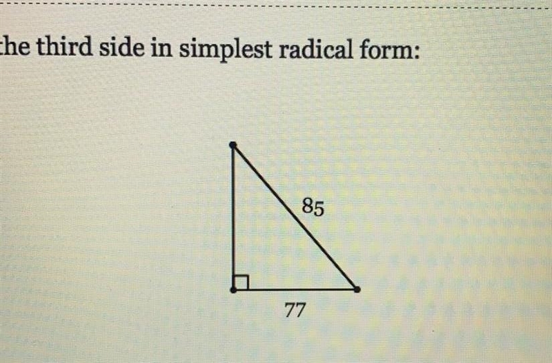 NEED HELP ASAP ALGEBRA 2 Find the third side in simplest radical form​-example-1