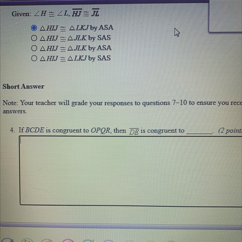 If BCDE is congruent to OPOR , then De is congruent to-example-1