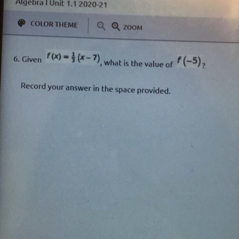 Given f(x)=1/3(x-7), what is the value of f(-5)-example-1