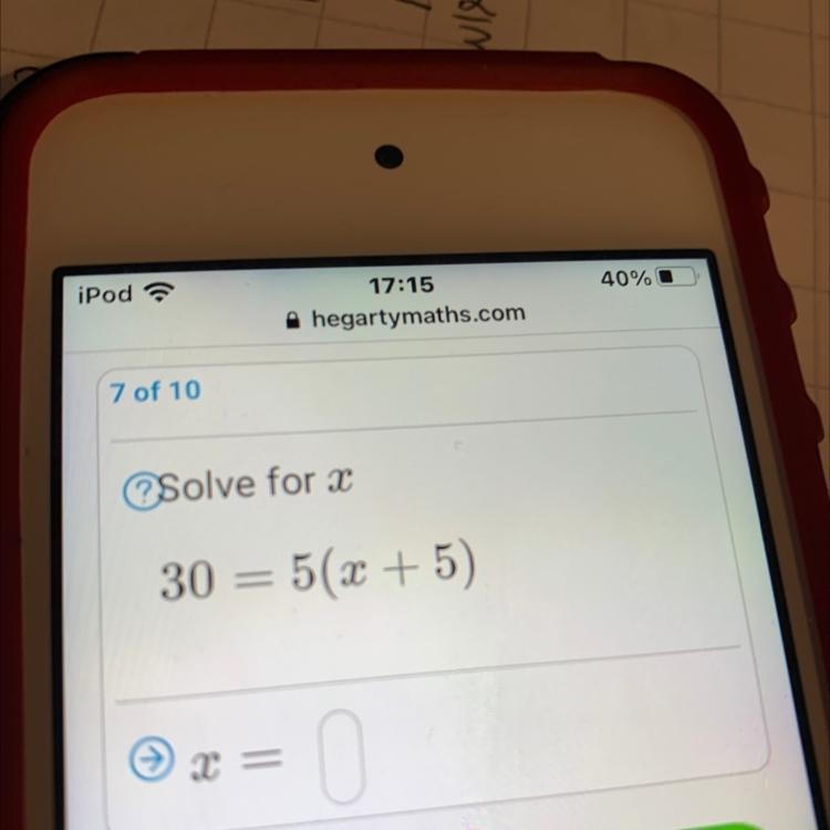 Solve for 30 = 5(x + 5)-example-1