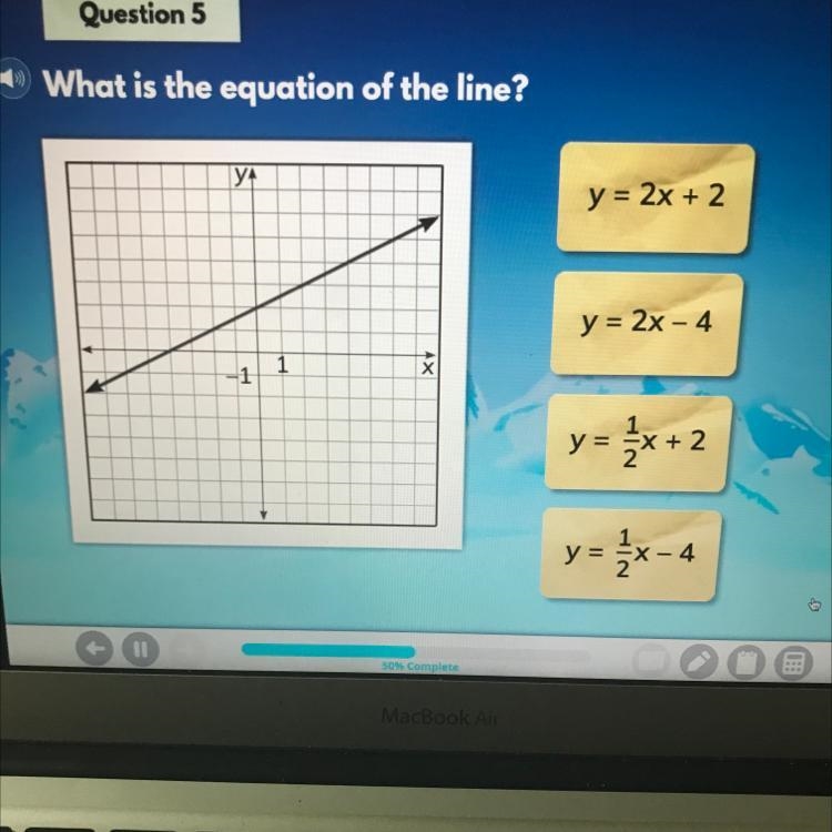 Linear Equations and Slope - Quiz Question 5 What is the equation of the line?-example-1