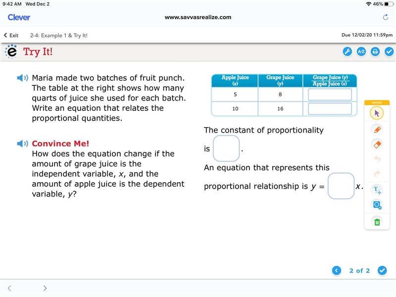 Maria made two batches of fruit punch. The table at the right shows how many quarts-example-1