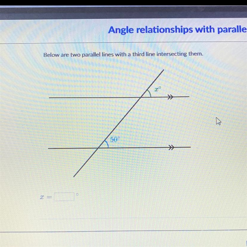 Below are two parallel lines with a third line intersecting them. I need help solving-example-1