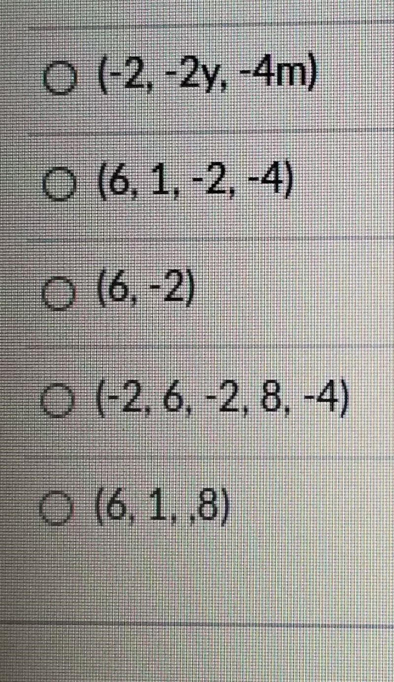 Select the list that correctly includes all of the coefficients from the problem -2+6y-example-1