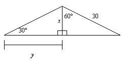 Find x and y. A) x = 30√3, y = 30 B) x = 15√3, y = 15 C) x = 15, y = 15√3 D) x = 30, y-example-1