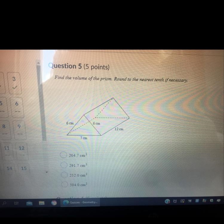 Find the volume of the prism. Round to the nearest tenth if necessary.-example-1