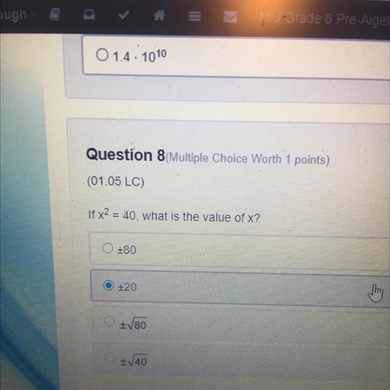 If x2 = 40, what is the value of x?-example-1