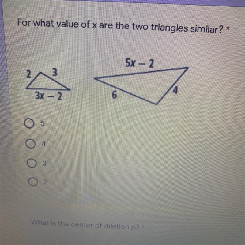 For what value of x are the two triangles similar?-example-1