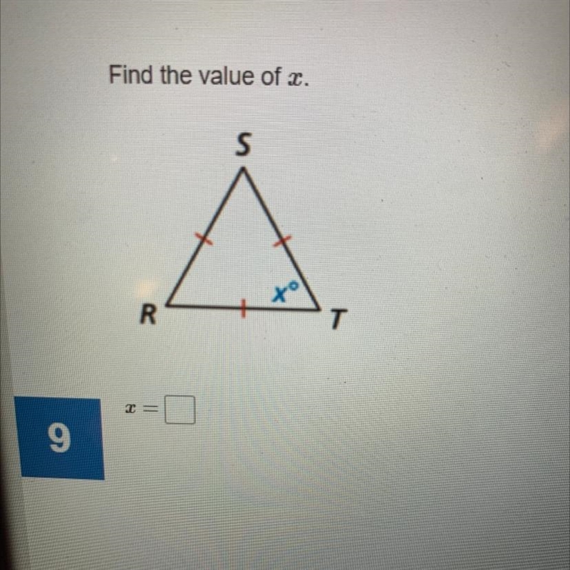 How do you find the value of X? Isosceles and Equilateral Traingle-example-1