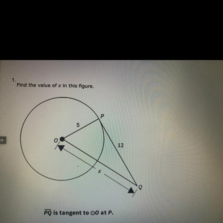 Find the value of X in the figure PQ is tangent to O at P￼-example-1