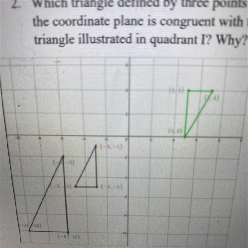 Which triangle defined by three points on the coordinate plane is congruent with the-example-1