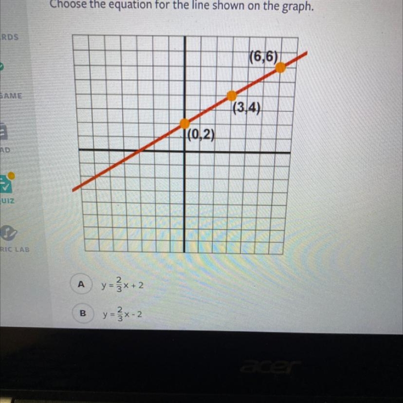 Choose the equation for the line shown on the graph.-example-1