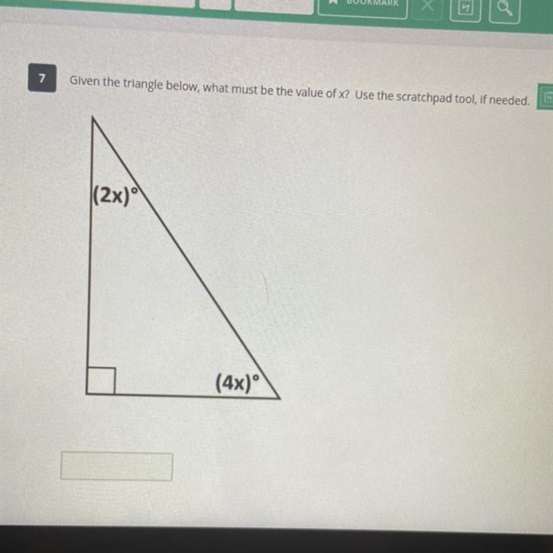 Given the triangle below, what must be the value of x? Use the scratchpad tool, if-example-1