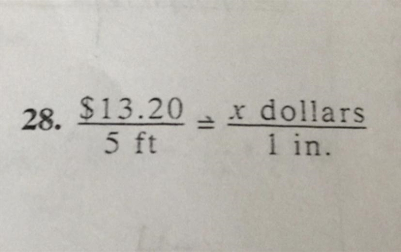 13.20/5ft=x dollars/1 inch-example-1