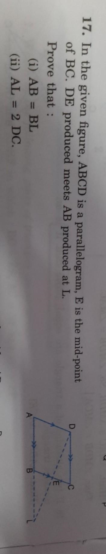 In the given figure ABCD is a parallelogram, E is the midpoint of BC. DE produced-example-1