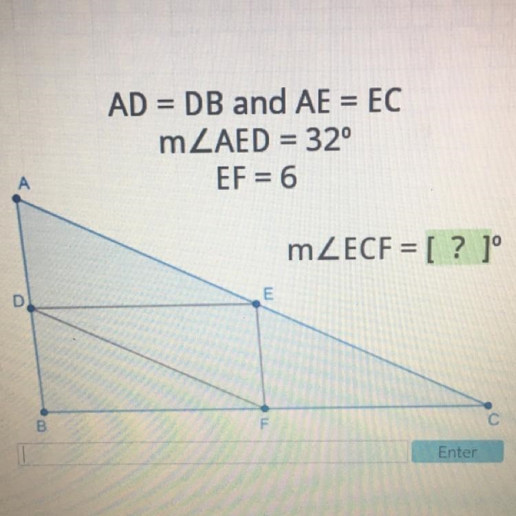 AD=DB and AE =EC M EF= 6 M I0pts-example-1