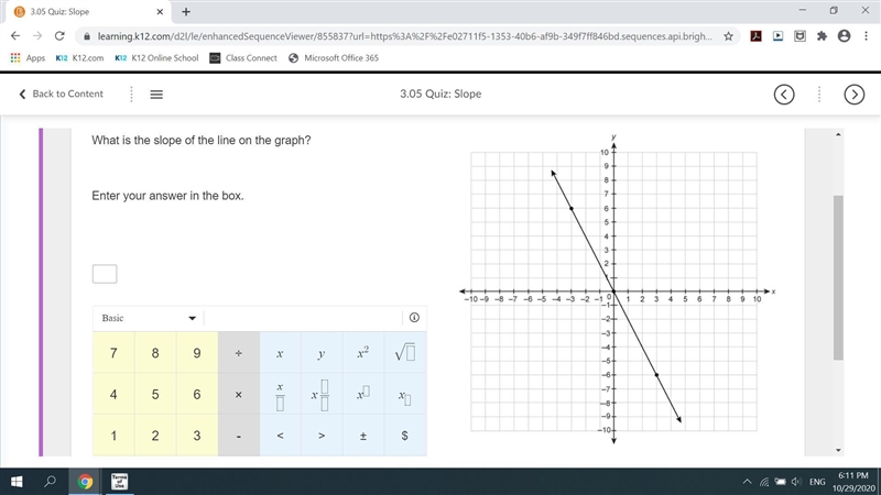 What is the slope of the line on the graph? Enter your answer in the box. I NEED THE-example-1