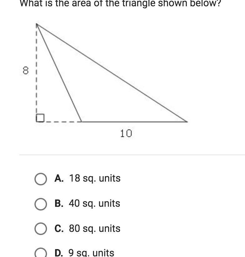 What is the area of the triangle shown below?-example-1