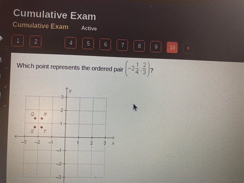 Which point represents the ordered pair -2 1/4 and 2/3 point Q-example-1