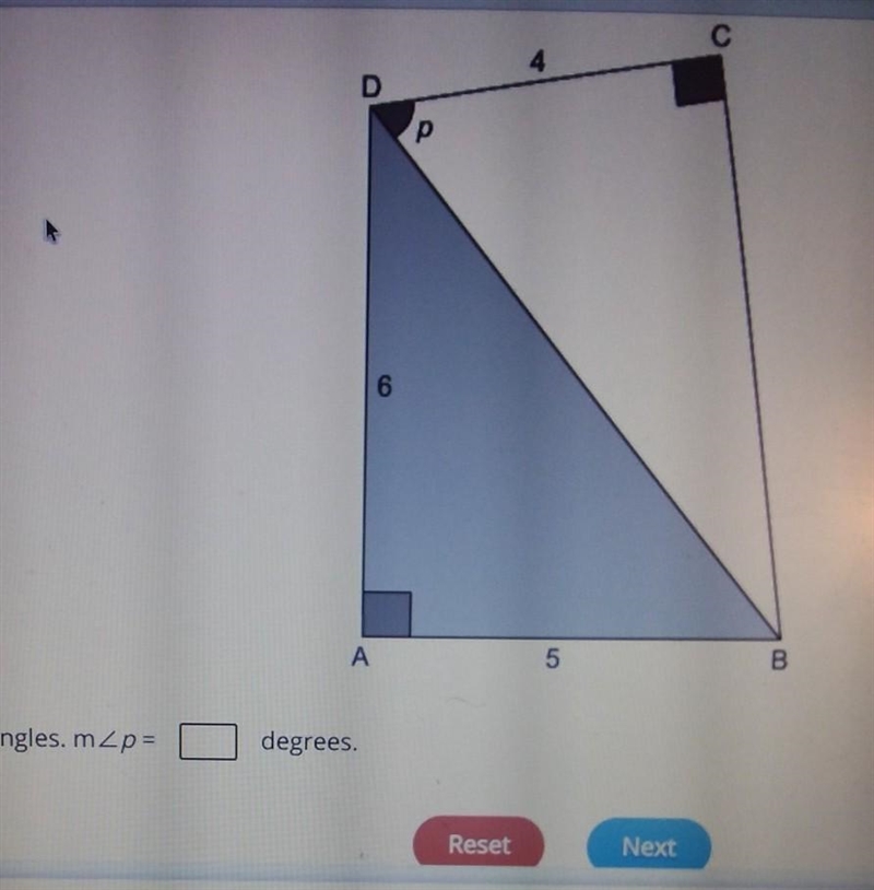 PLZ HELP!!!!!! angle A and angle C are right triangles. angle < p =__ degrees​-example-1