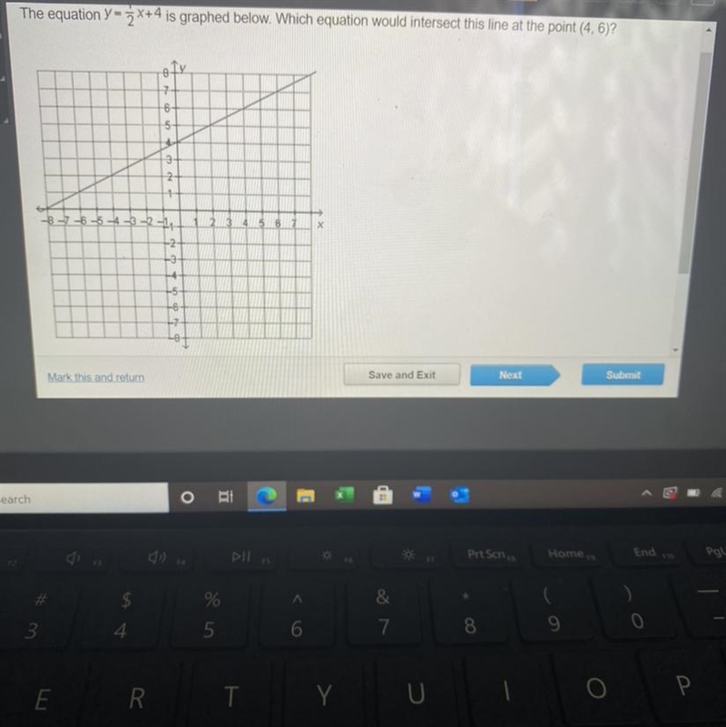 The equation ý-x+4 is graphed below. Which equation would intersect this line at the-example-1