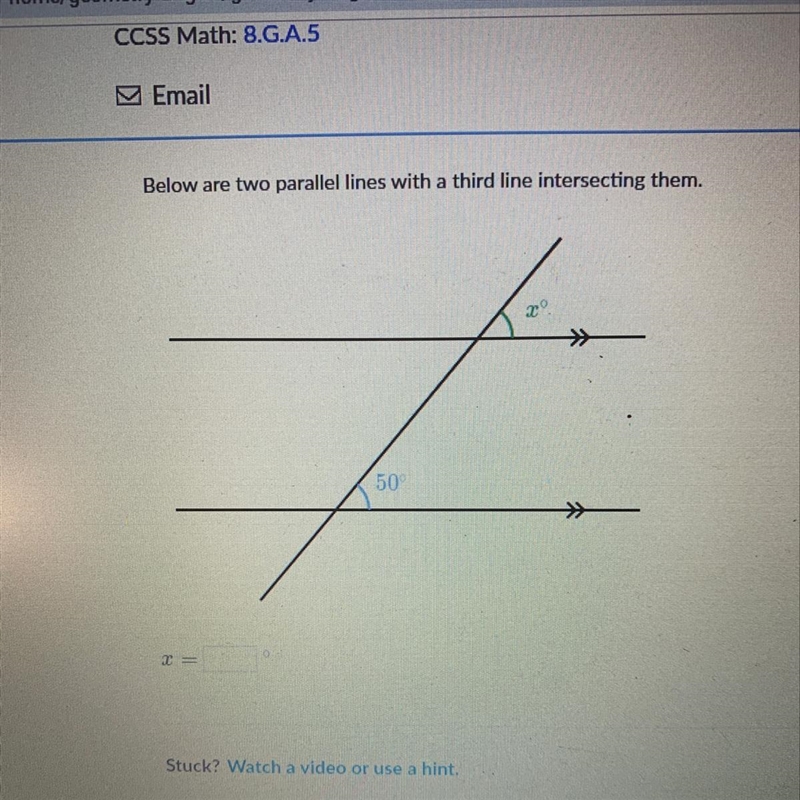 Below are two parallel lines with a third line intersecting them-example-1