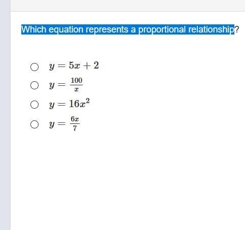 Which equation represents a proportional relationship-example-1