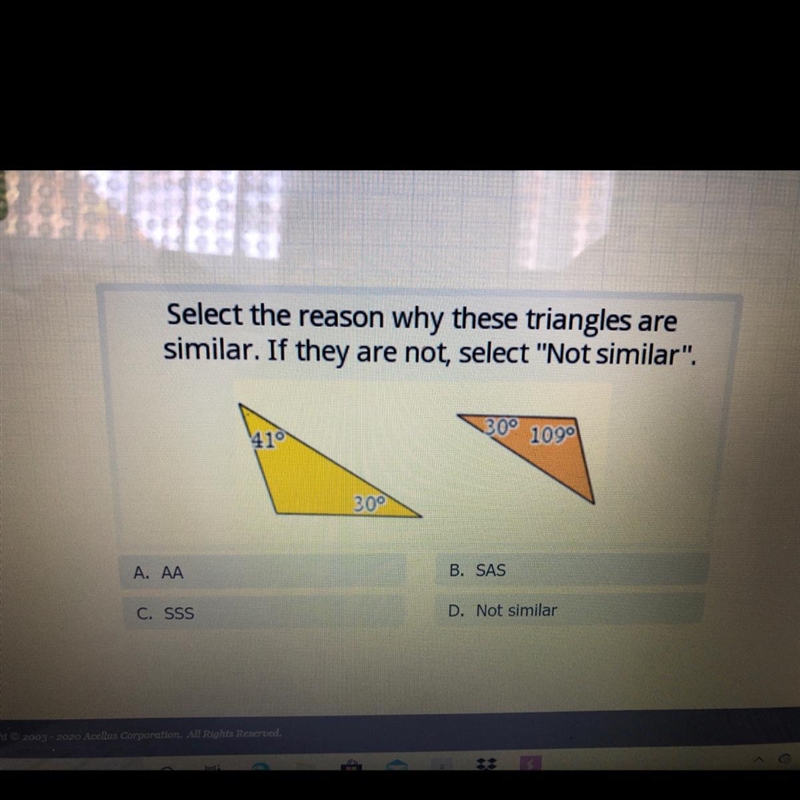 A: AA B: SAS C: SSS D: not similar Please help!-example-1