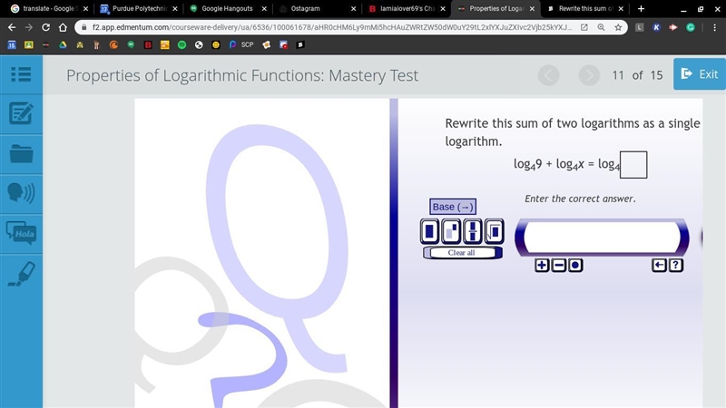 Rewrite this sum of two logarithms as a single logarithm.​-example-1