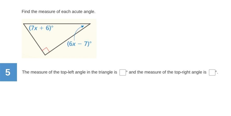 Find the measure of each acute angle. Thank you!-example-1