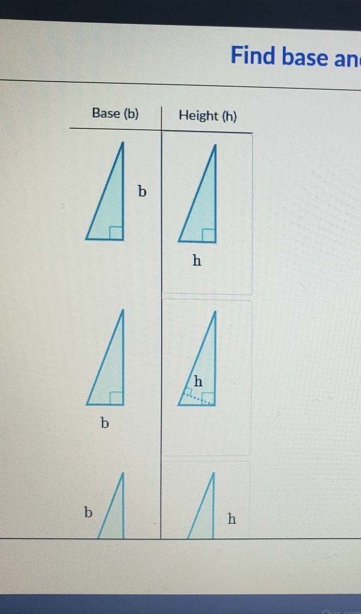 Helpp mee please It says Find base and height on a triangle?​-example-1