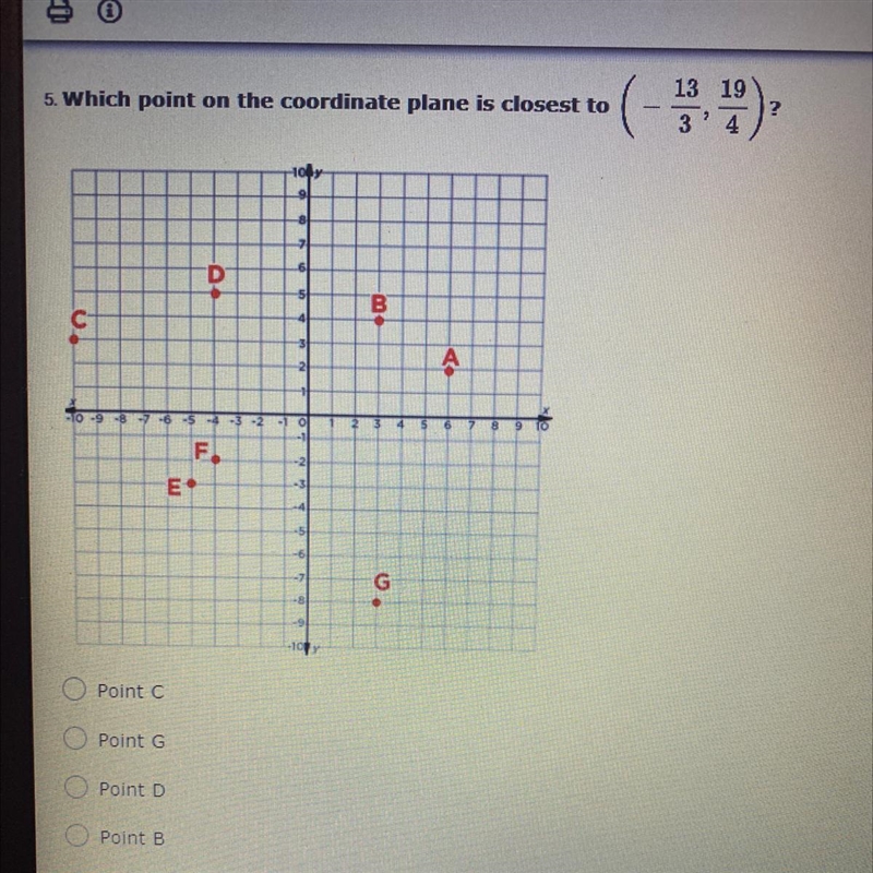 Which point on the coordinate plane is closest to ______ ?-example-1