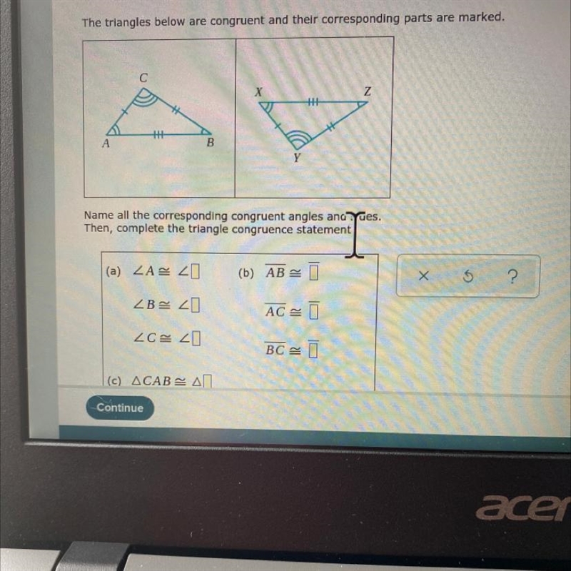 HELPPP PLEASEEE!!! The triangles below are congruent and their corresponding parts-example-1