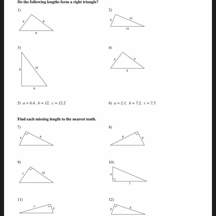 Which of the following lengths form a right triangle?-example-1